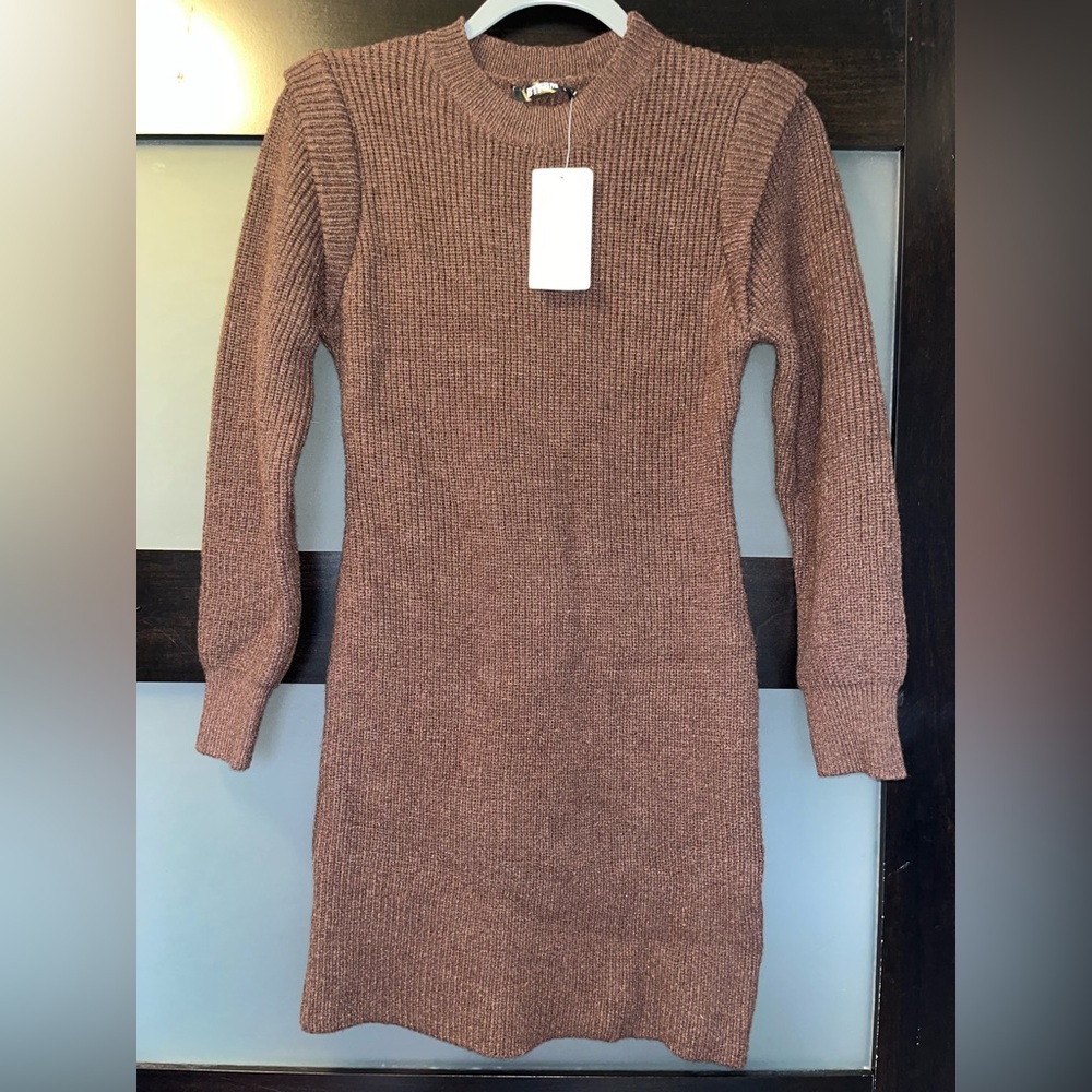 Classic Brown Ribbed Knit Sweater Dress - Women